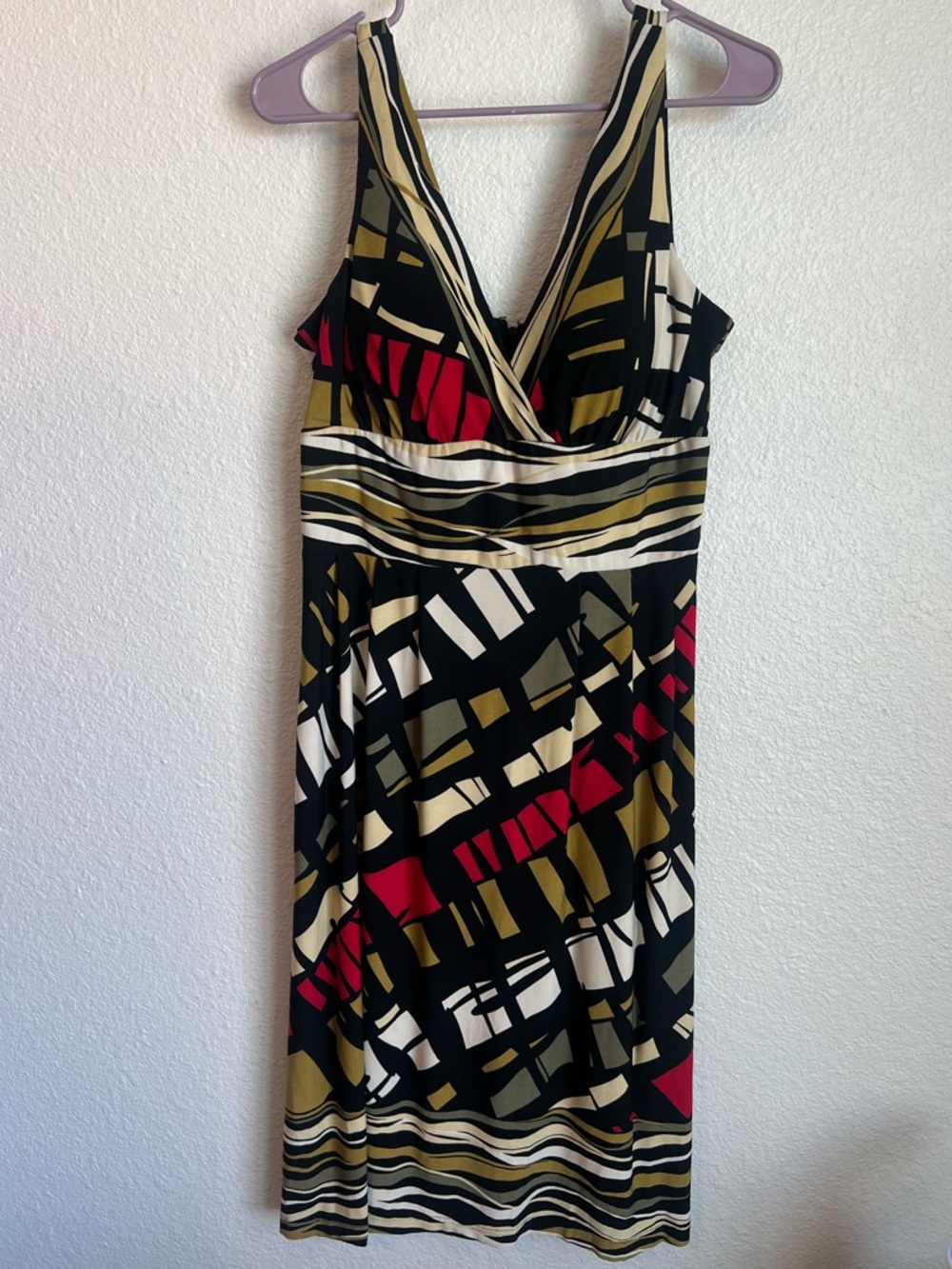 madison leigh Black, Red, Olive & Cream Patterned Sleeveless Dress
